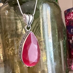 Sale: Red Gemstone Teardrop Pendant Necklace